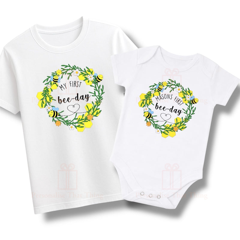 Bee day Bumblebee custom first birthday party Tshirt
