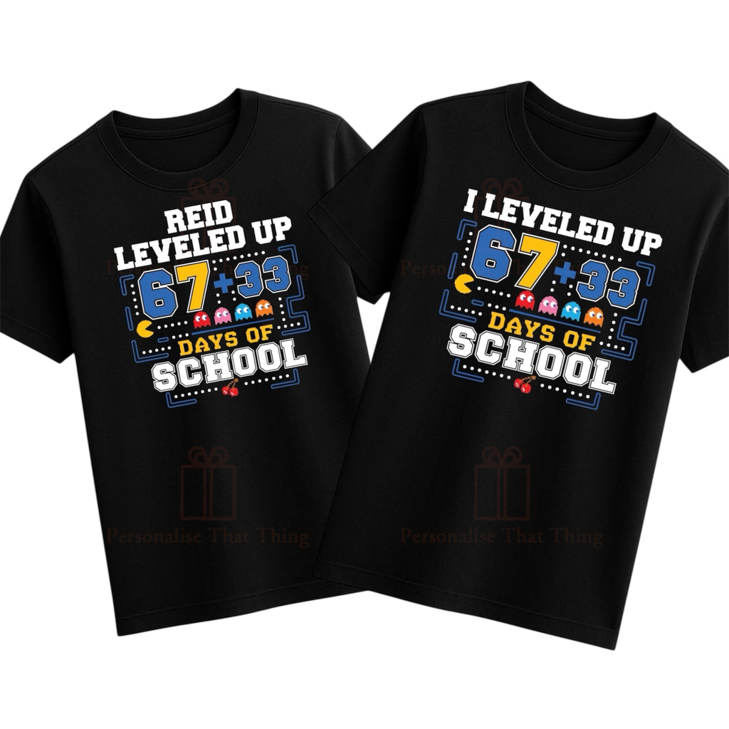 Leveled up 67 + 33 pac man 100 days of school tshirt