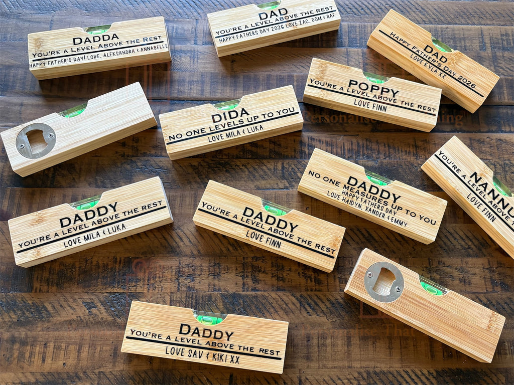 Wooden Spirit level / bottle opener custom Father’s Day birthday tool box gift for dad / grandad