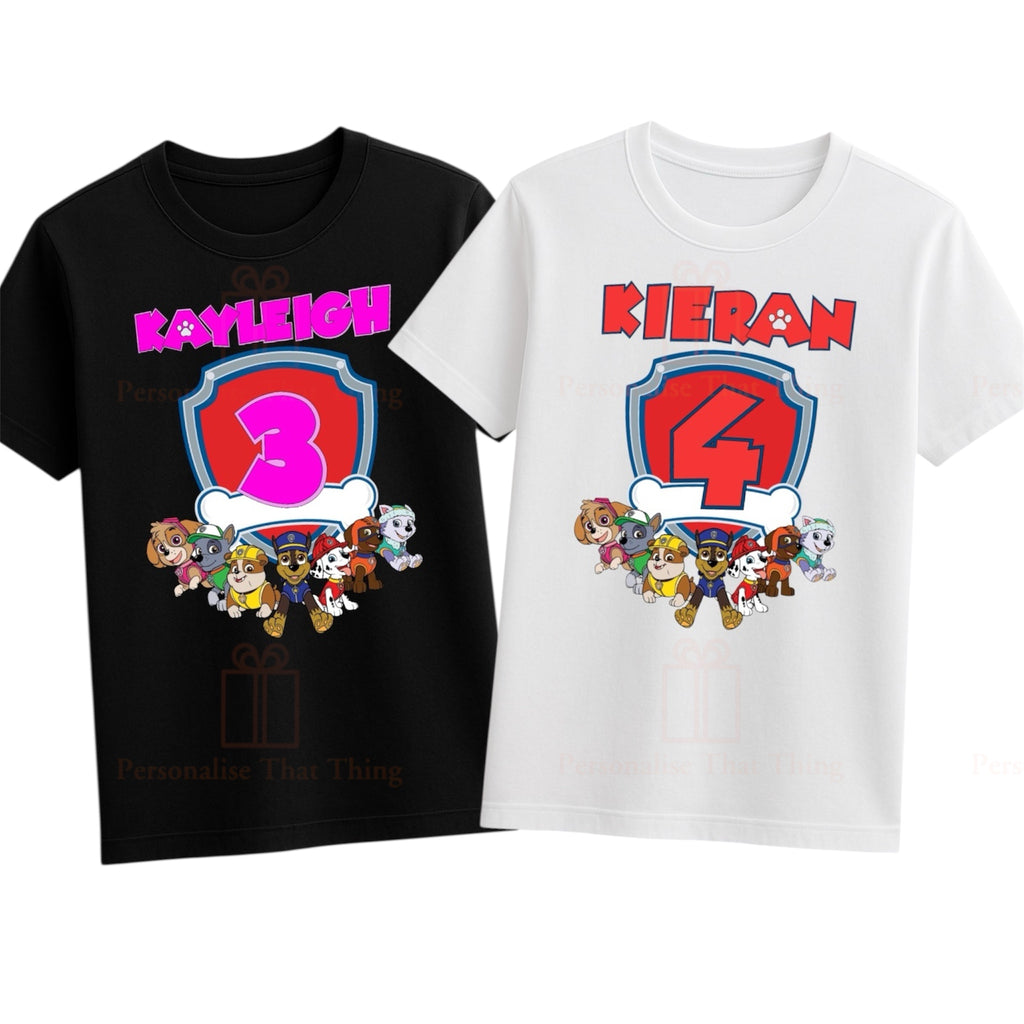 Paw patrol custom name and age birthday tshirt