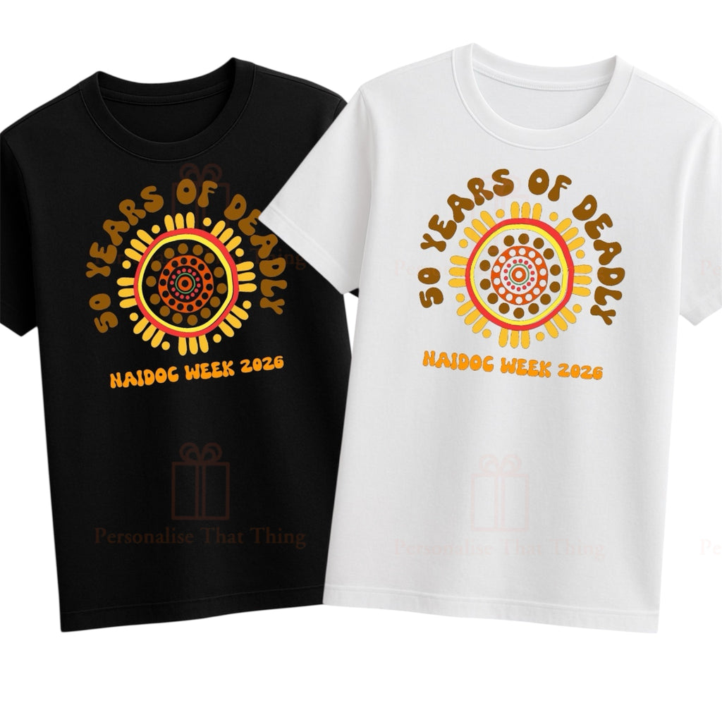 Naidoc week 2026 50 years deadly dot painting Tshirt - women men children all sizes