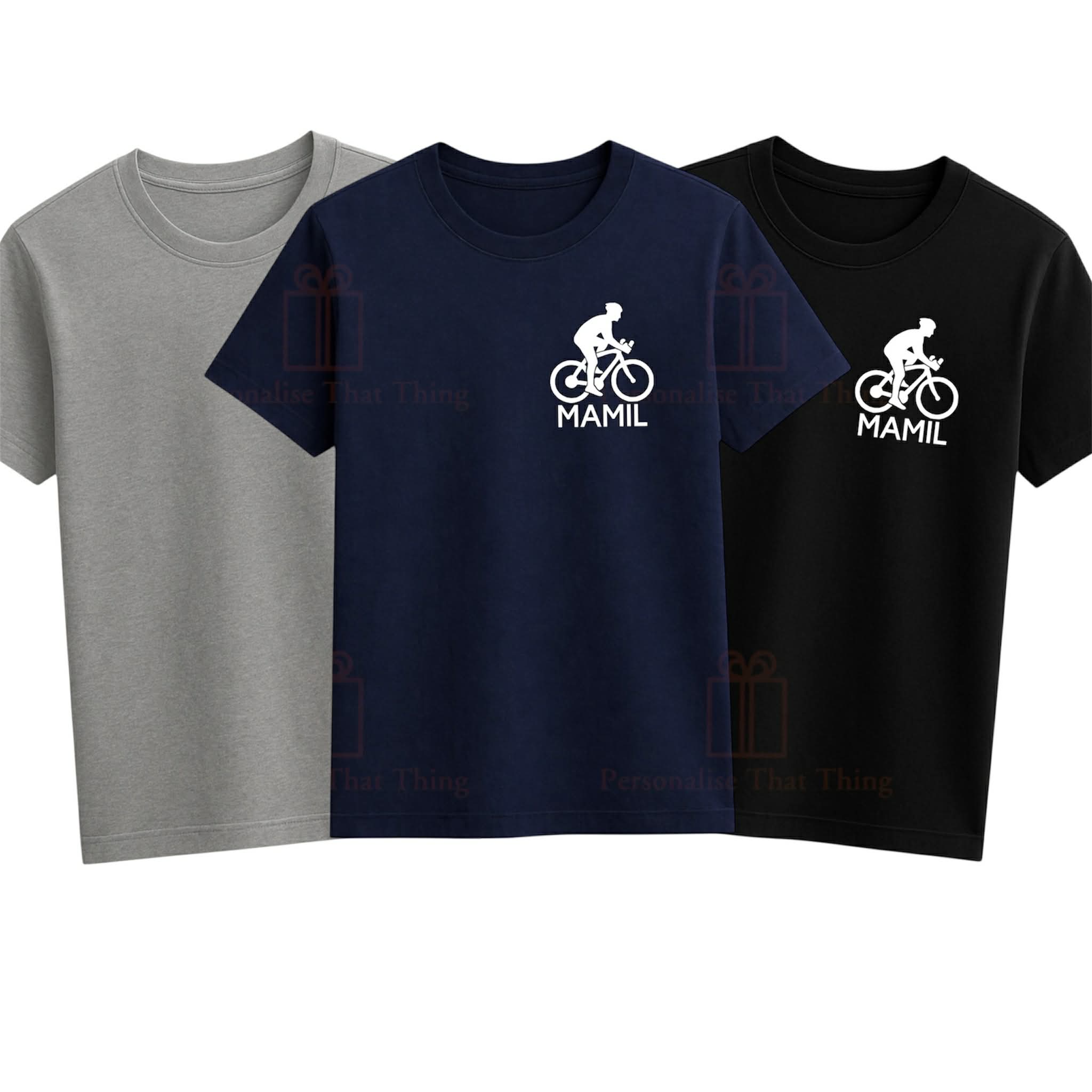 MAMIL (middle aged men in Lycra) bike cycling logo mens Tshirt