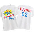 Wiggly birthday boy custom name & age birthday party tshirt