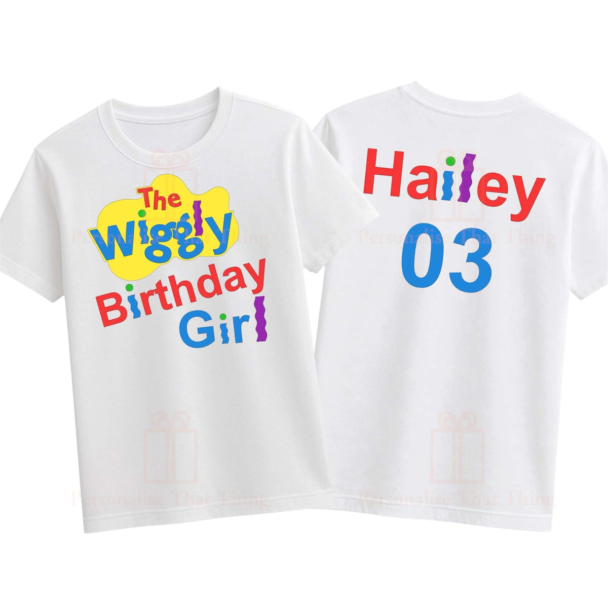 Wiggly birthday Girl custom name & age birthday party tshirt