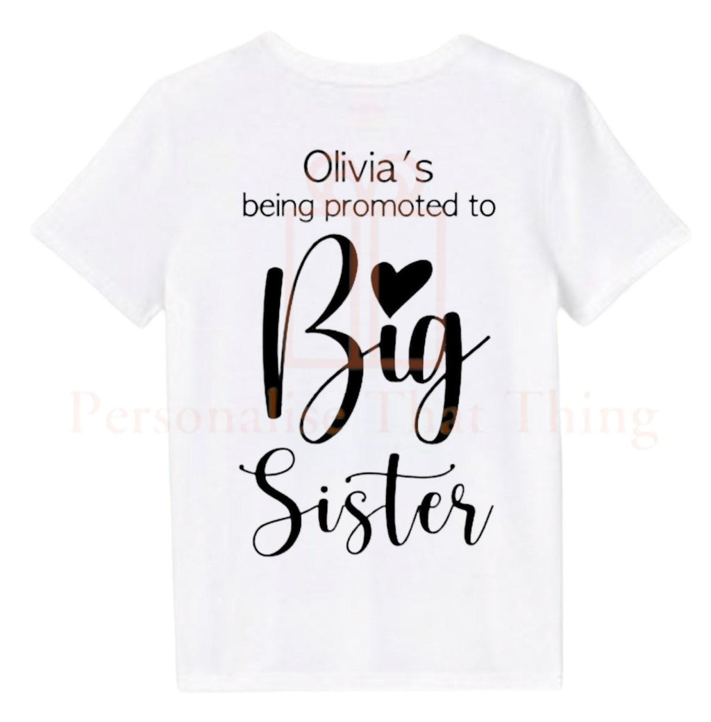 Personalised name & date Promoted to Big Sister Pregnancy announcement baby bodysuit outfit / t-shirt