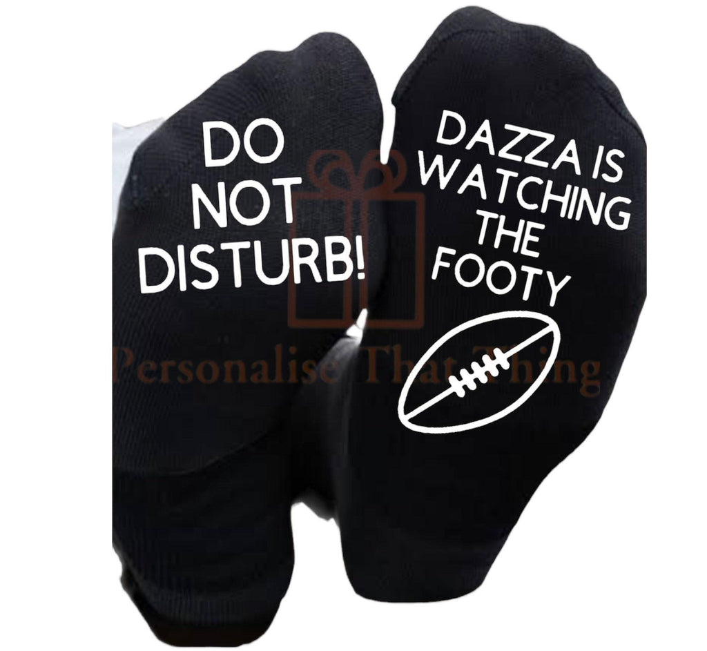 watching the footy Personalised name do not disturb custom AFL printed socks