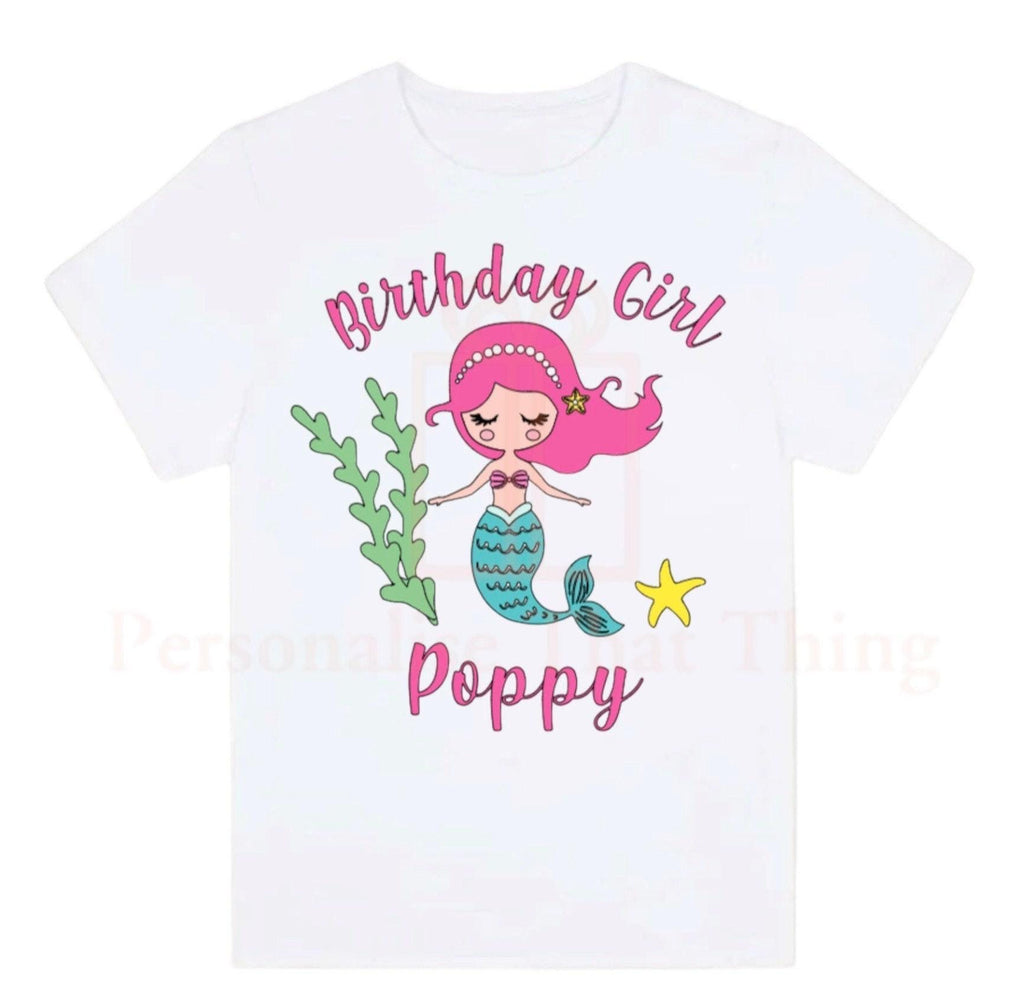 Mermaid birthday girl custom name birthday party Tshirt