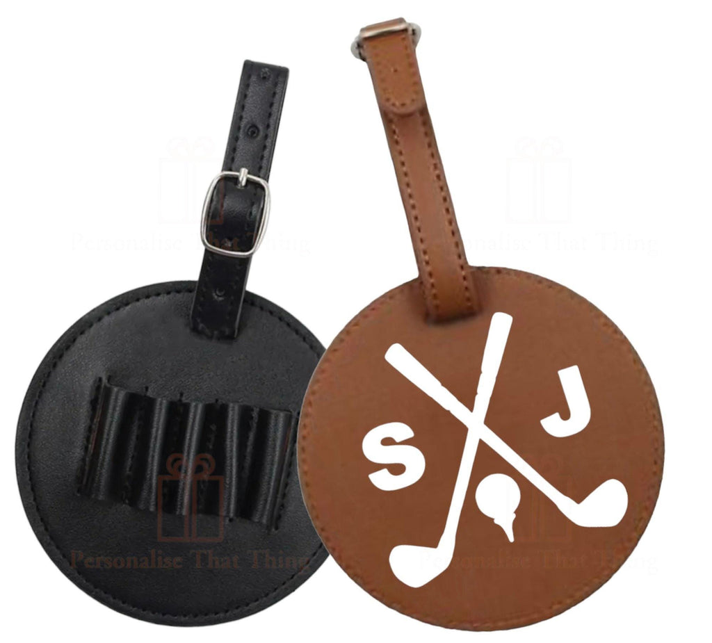Golf bag tag personalised faux leather tee holder tag