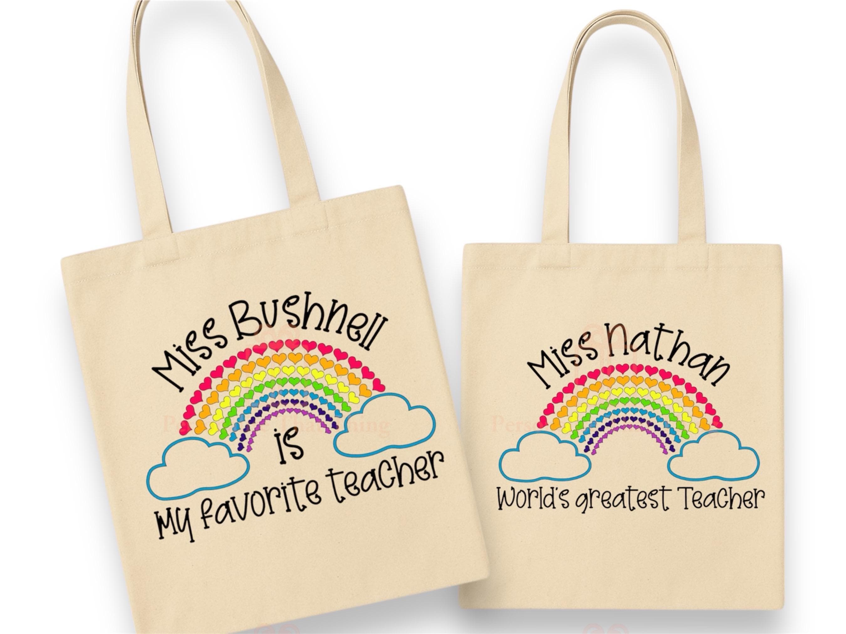 Tote bag rainbow Teachers gift custom text natural canvas tote shopping book bag