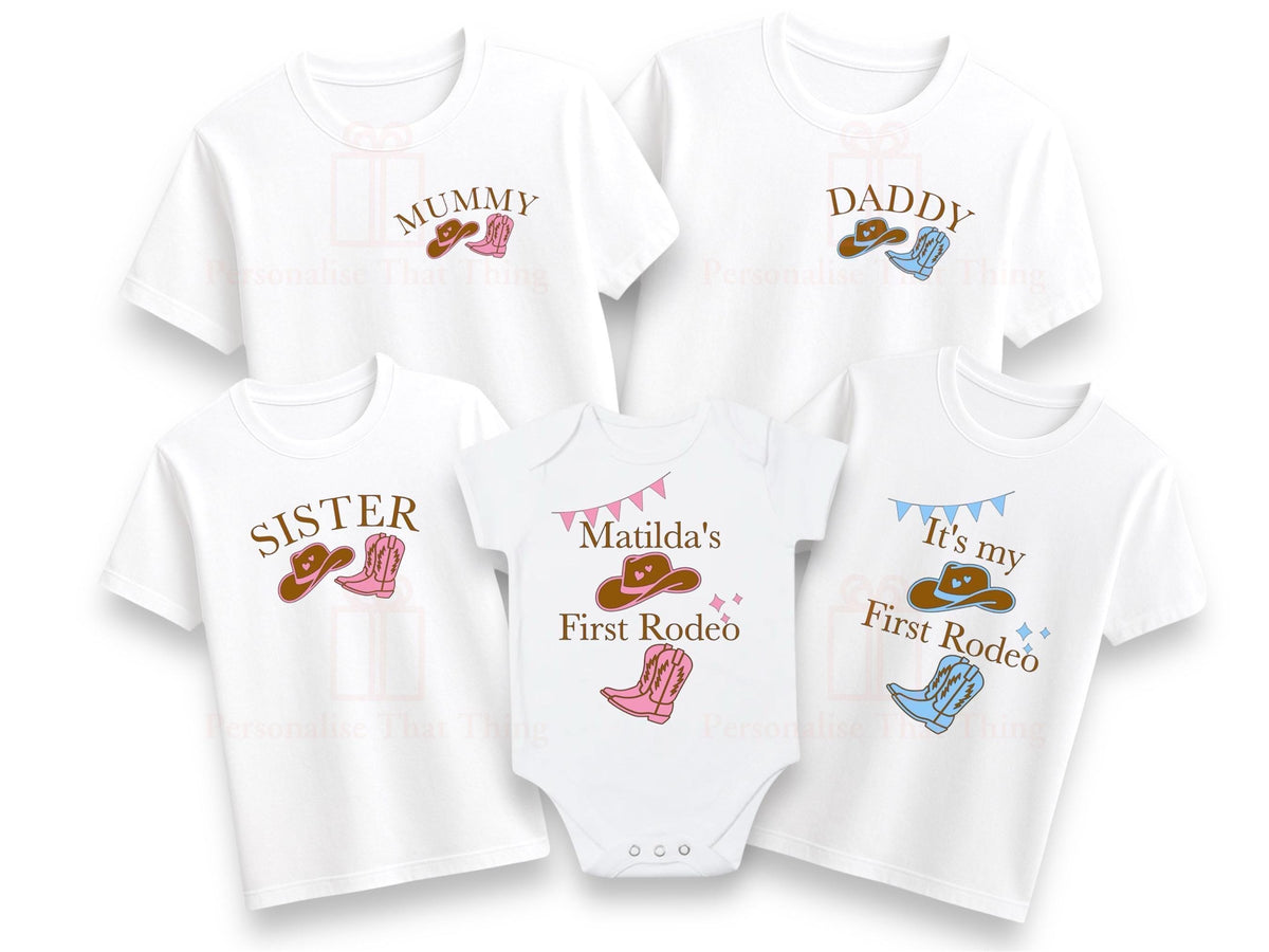 1st birthday first rodeo baby family matching mummy daddy sister brother tshirt / baby bodysuit