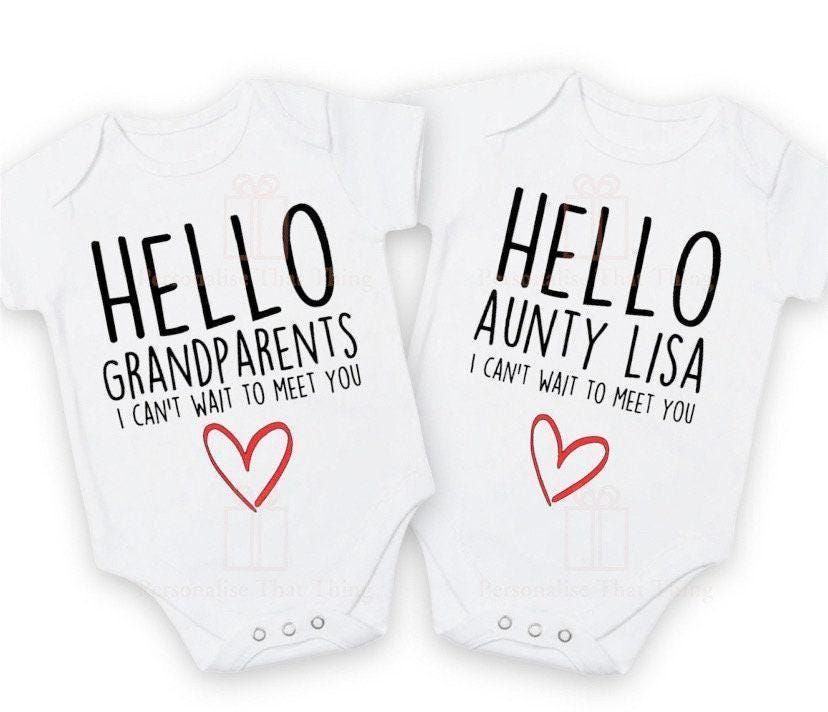 Hello daddy I can’t wait to meet you pregnancy announcement baby bodysuit outfit