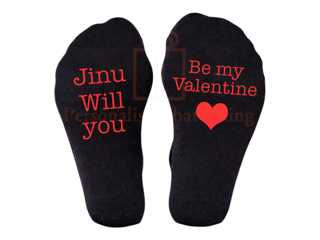 Will you be my valentine custom name Valentine’s Day heart socks