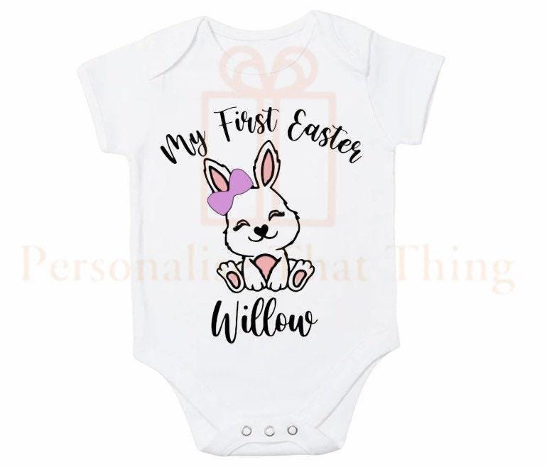My first Easter - personalised name 1st Easter bunny rabbit baby onesie