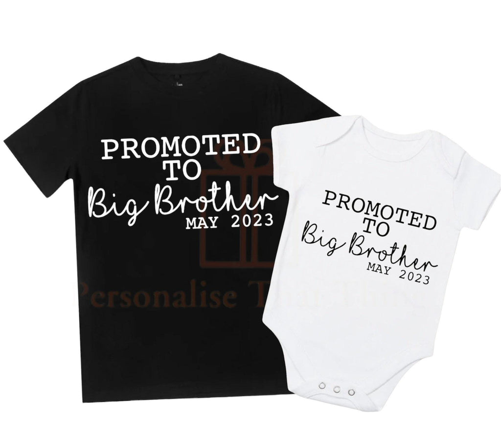 Promoted to Big brother pregnancy announcement personalised date baby bodysuit outfit / tshirt