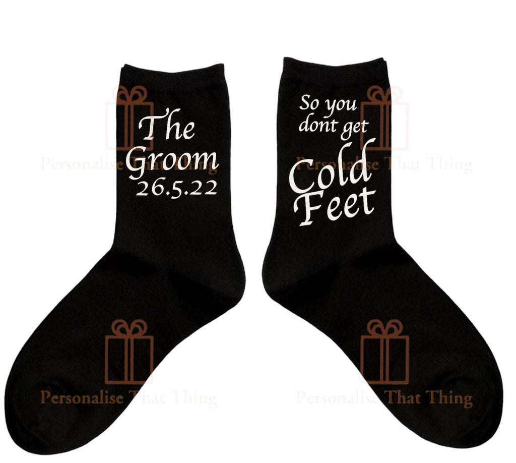 The groom don’t get cold feet personalised custom men’s socks