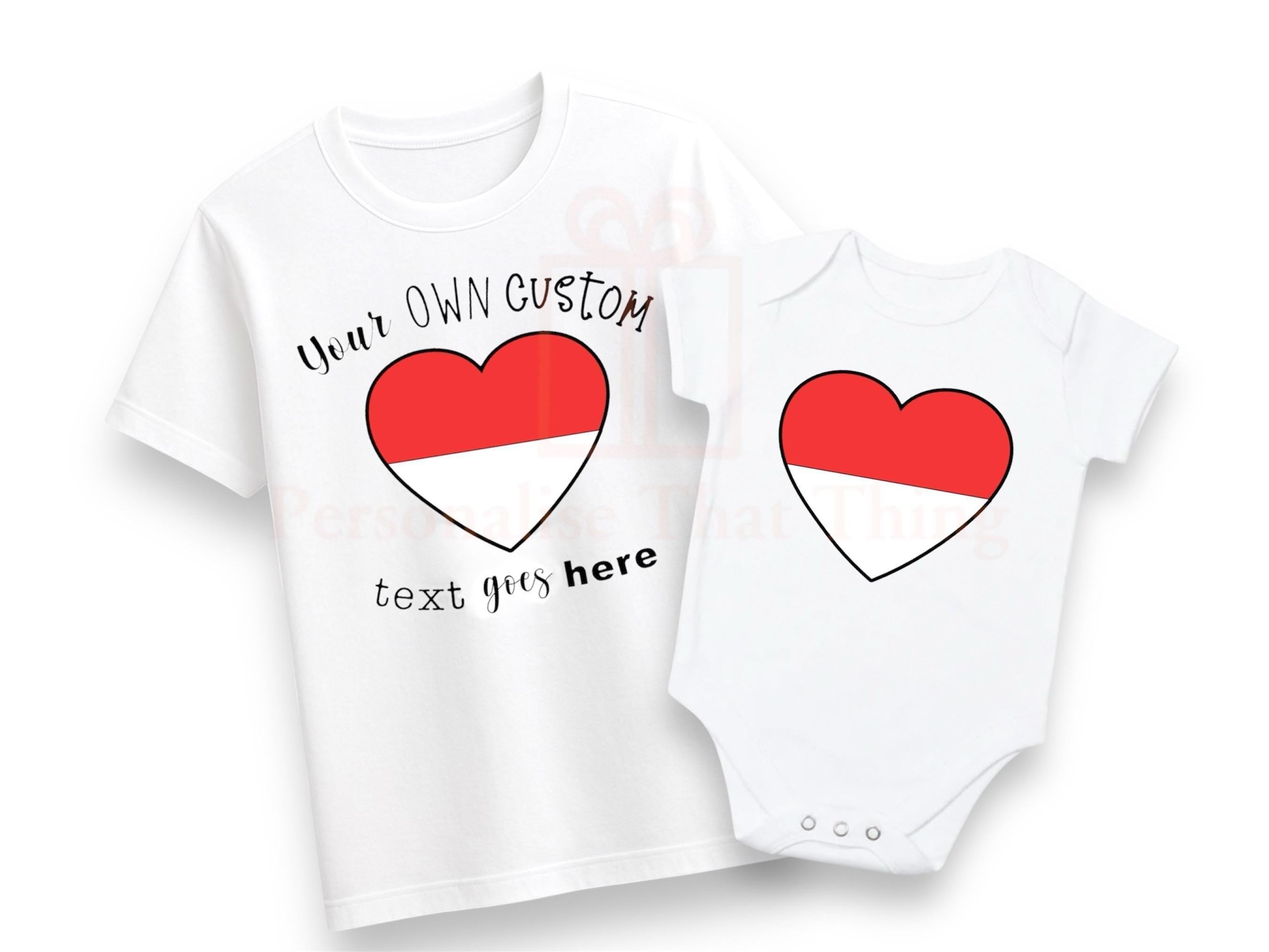Indonesia country flag heart tshirt men’s womens children’s baby bodysuits