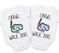 Crawl walk dive pregnancy announcement diving snorkel baby bodysuit / tshirt outfit