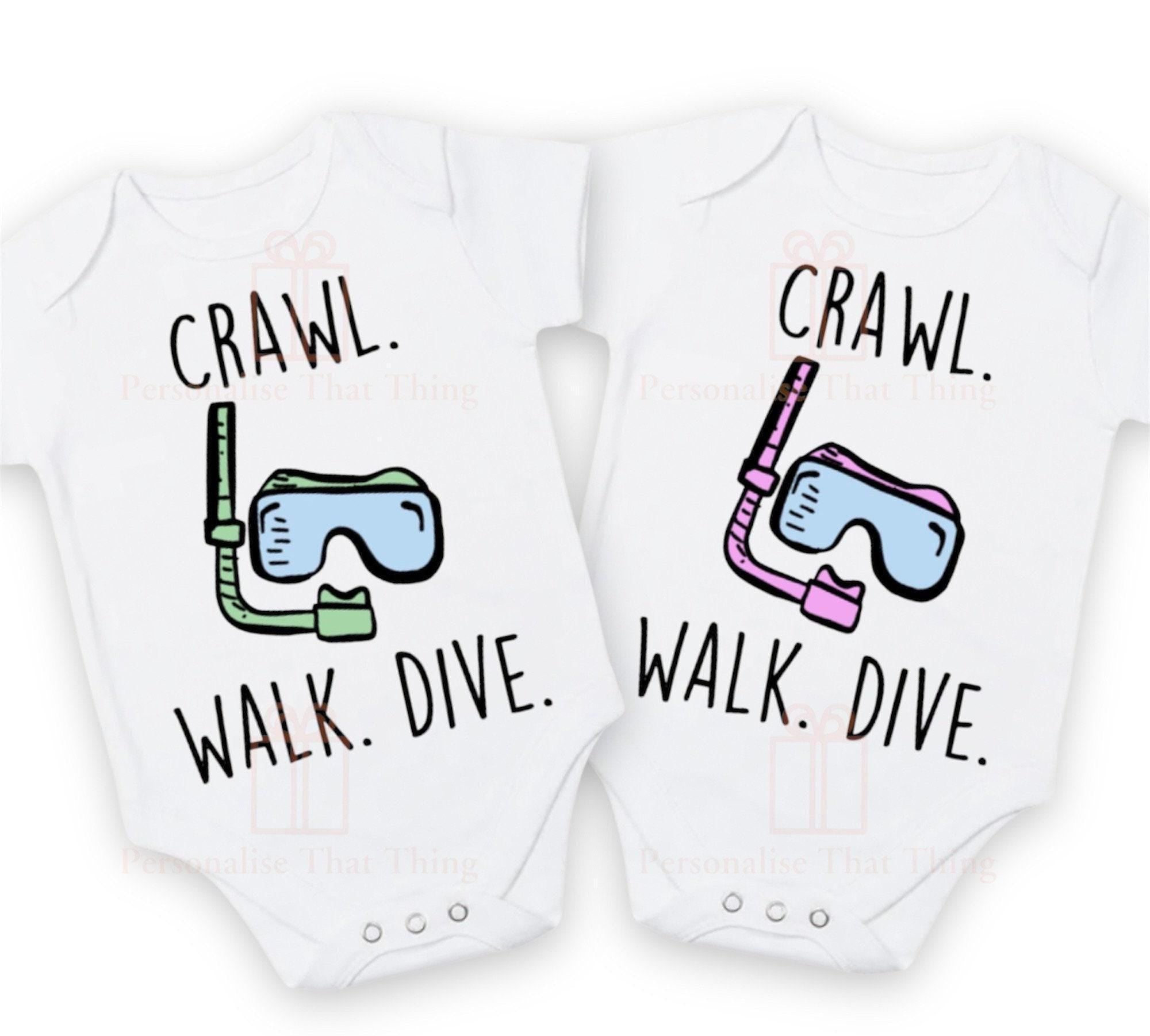 Crawl walk dive pregnancy announcement diving snorkel baby bodysuit / tshirt outfit