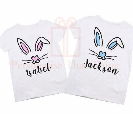 Easter bunny personalised name matching family Tshirts