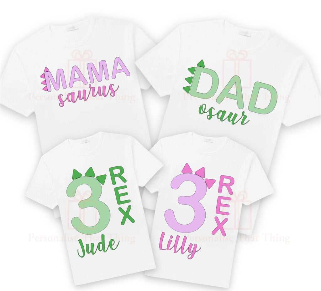 Dinosaur personalised matching family birthday 3 REX third birthday tshirts