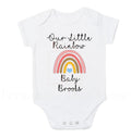 Our rainbow baby custom pregnancy announcement baby bodysuit outfit