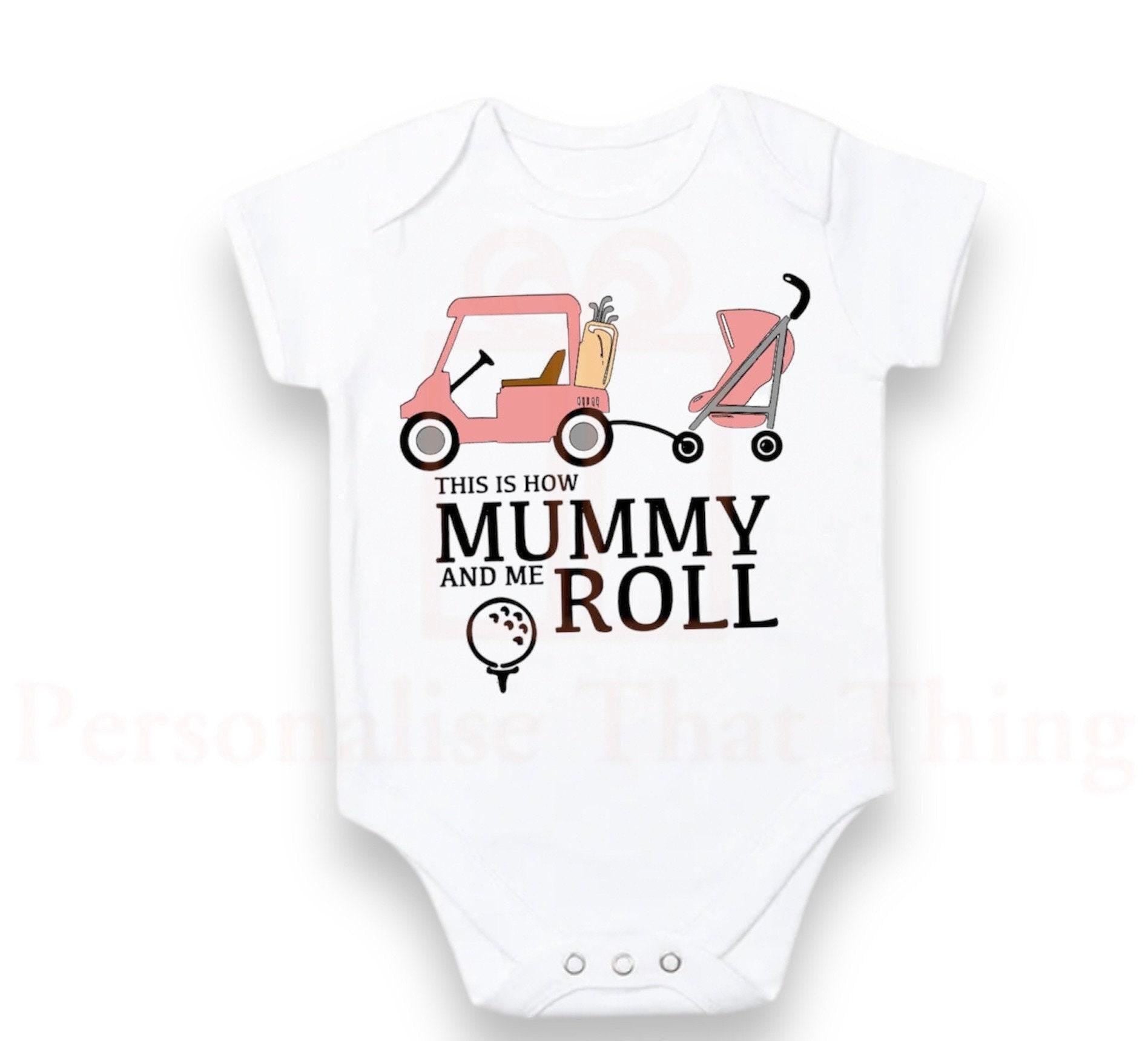 This is how mummy and me roll golf cart & pram baby bodysuit outfit