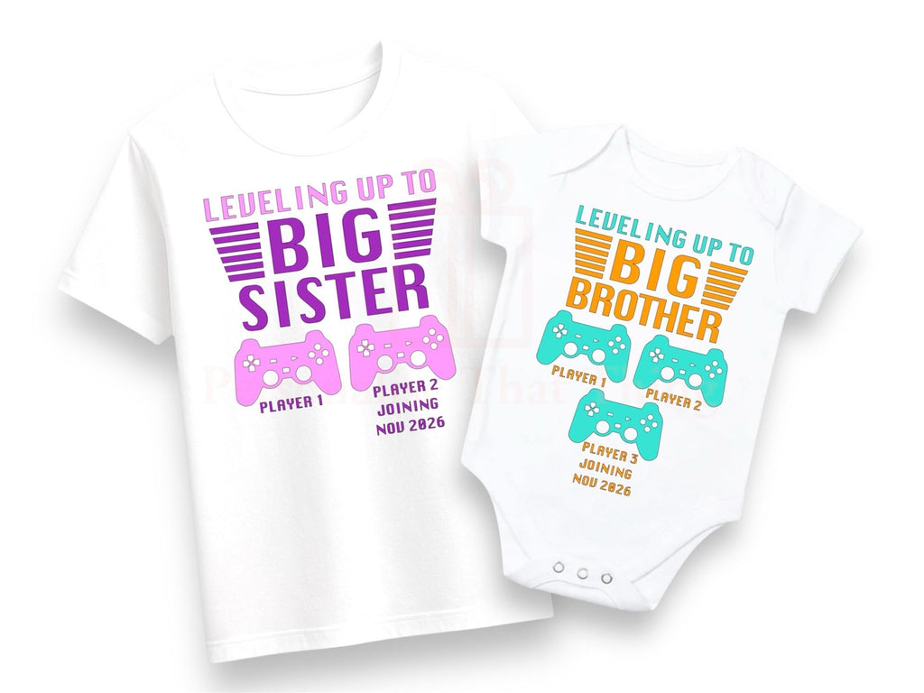Leveling up to Big Brother / Sister personalised gaming controller Tshirt / baby onesie
