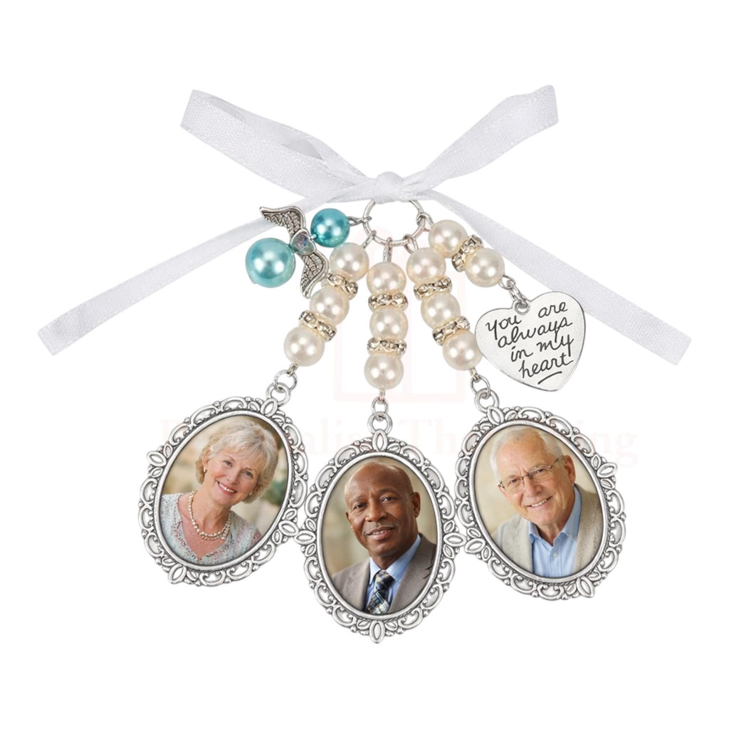 Wedding remembrance bouquet jewellery charm, memorial for people in heaven, custom bridal keepsake, Loving memory photo