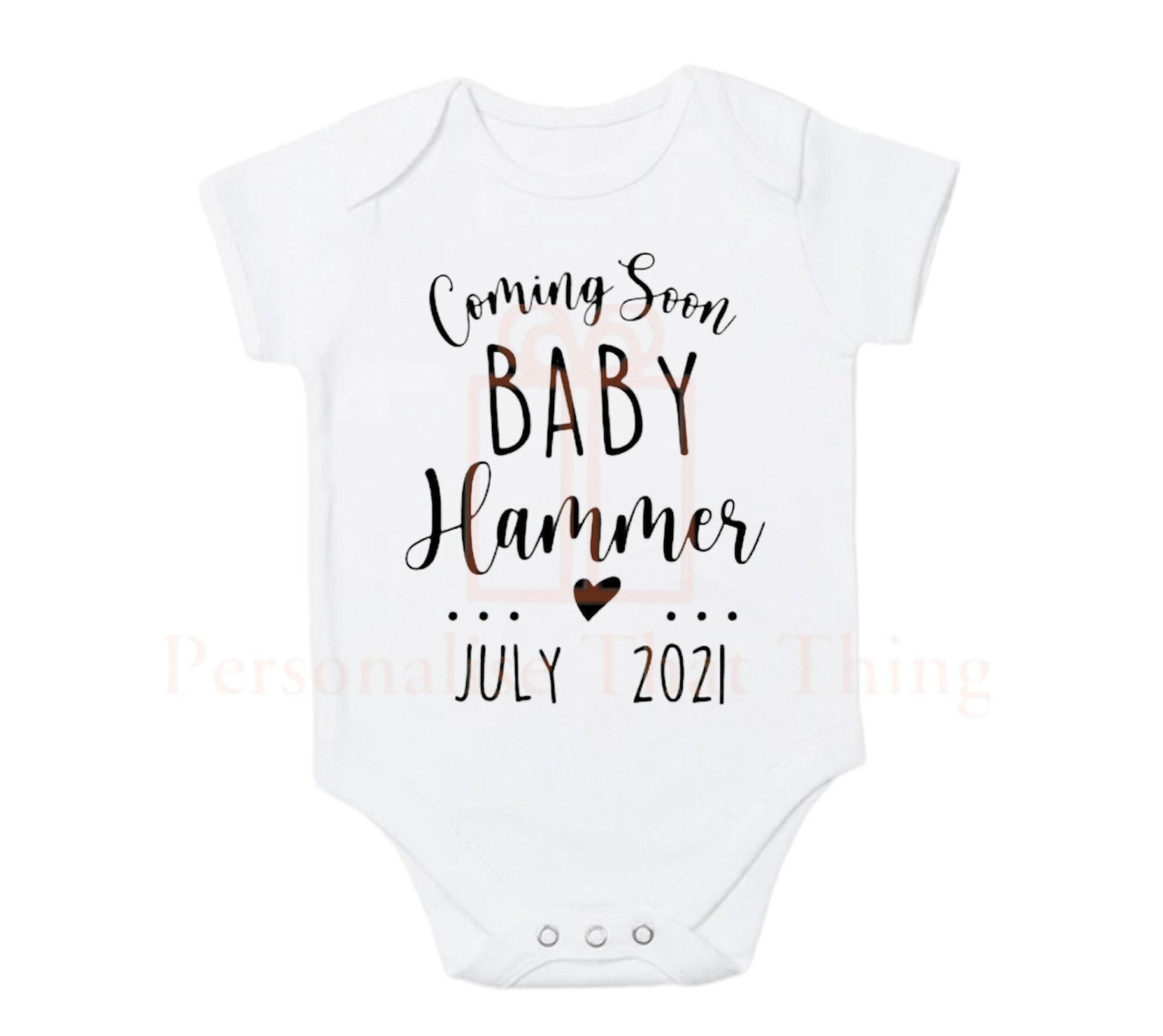 Newborn personalised surname & month baby pregnancy announcement outfit