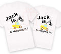 Construction digger digging it builder tradie custom personalised name & age birthday tshirt