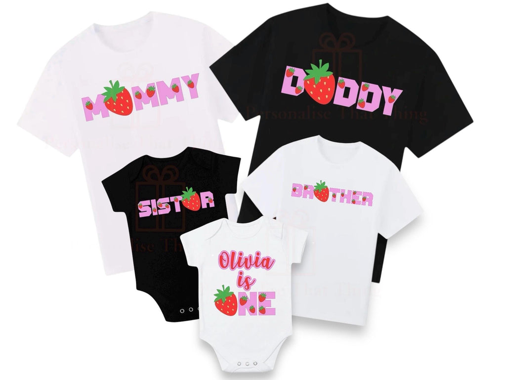 Strawberry first birthday matching tshirts / baby onesie