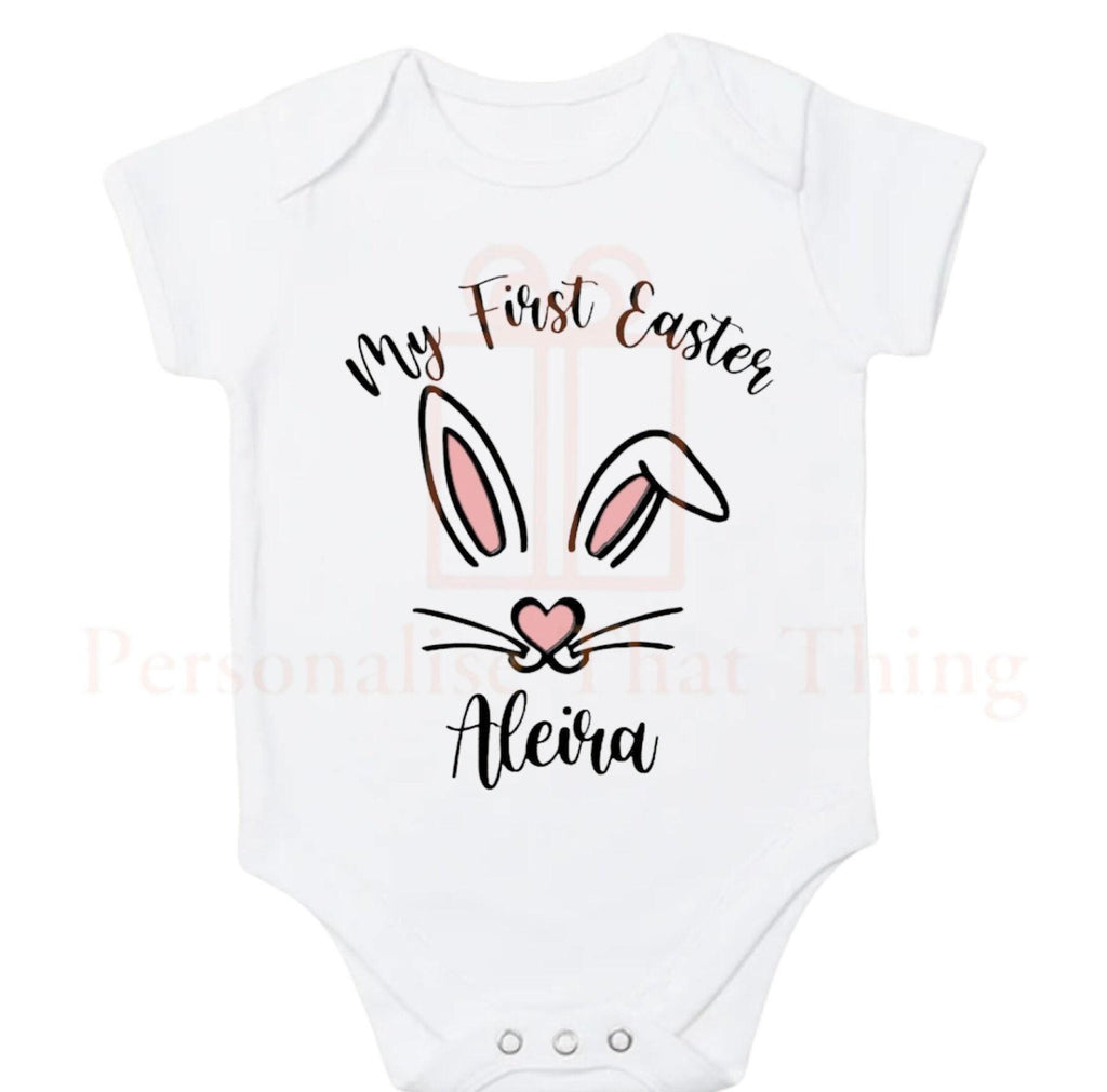 My first Easter - personalised name bunny nose & ears baby onesie