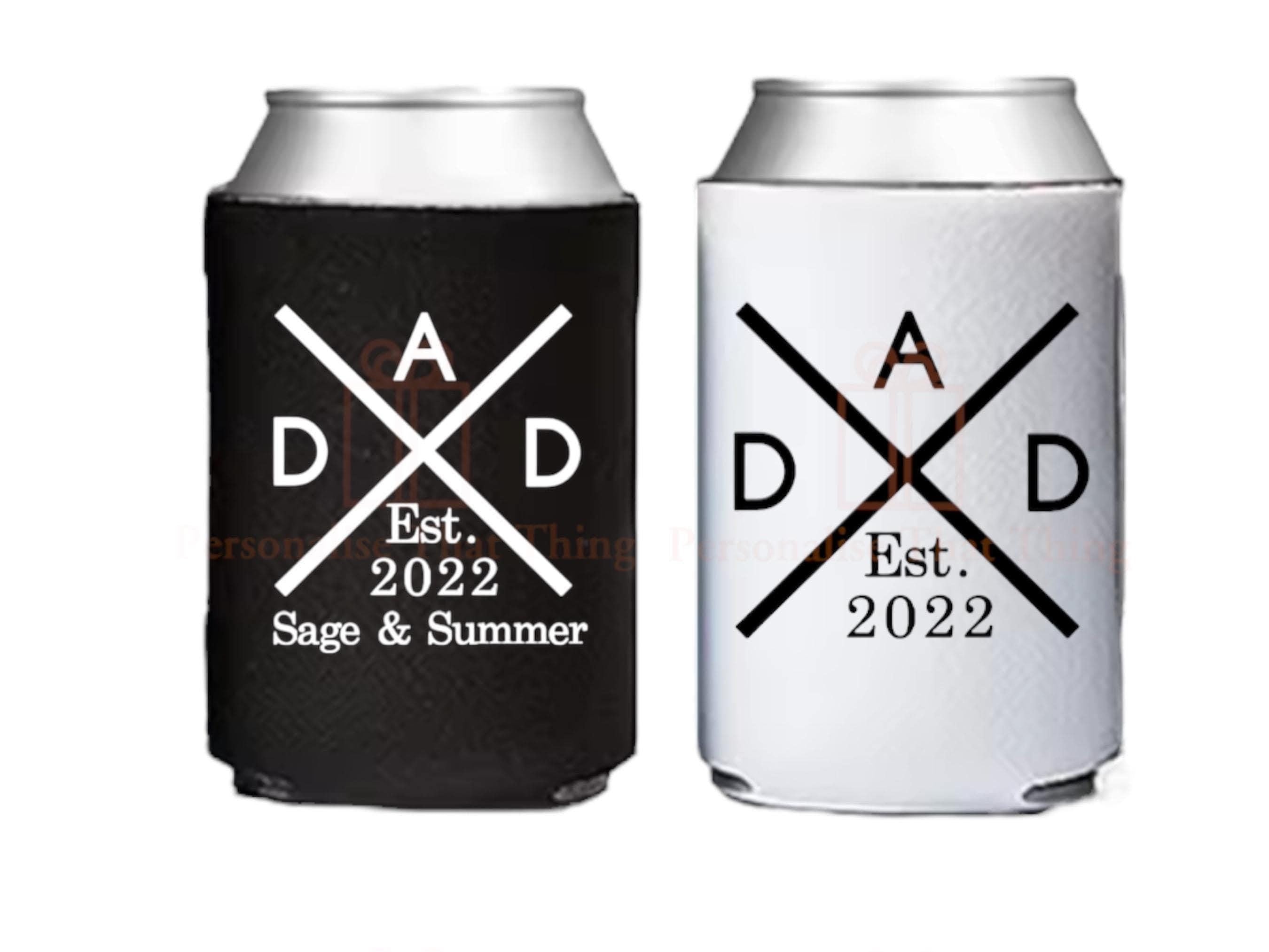 Dad est cross design children’s name custom stubby holders