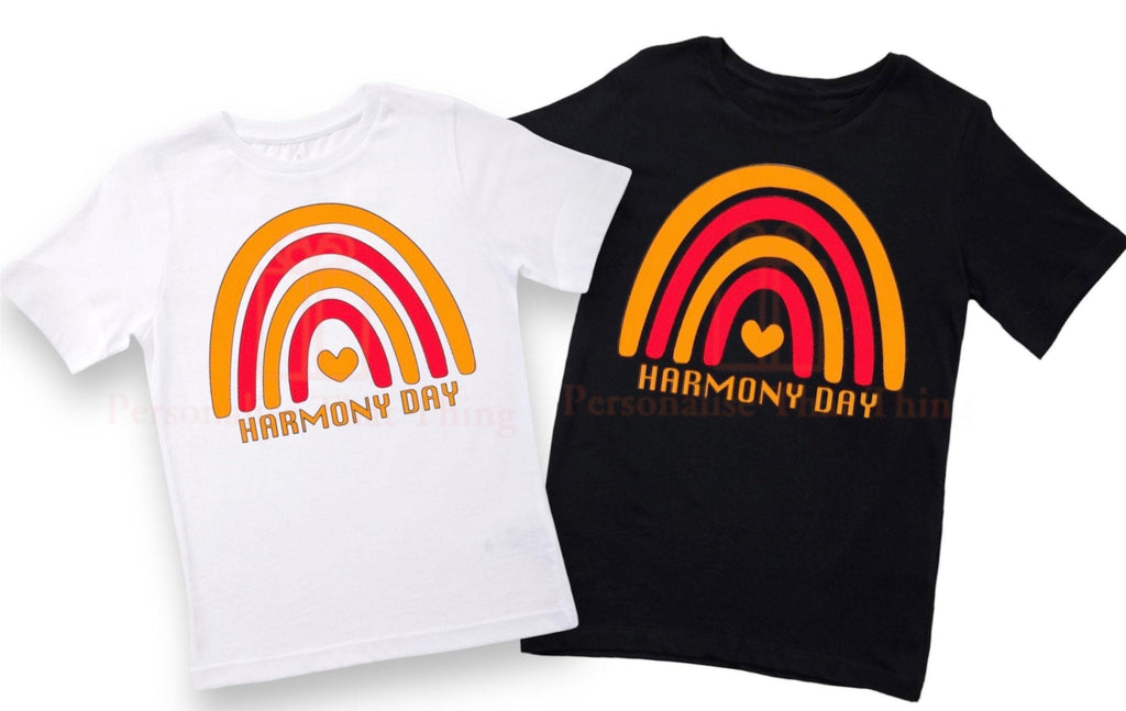 Harmony day orange heart rainbow tshirt