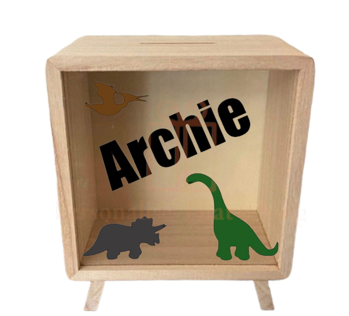 Personalised name wooden money box - Princess - dinosaur - unicorn - digger - sunflower - butterfly - concrete truck - race car - army
