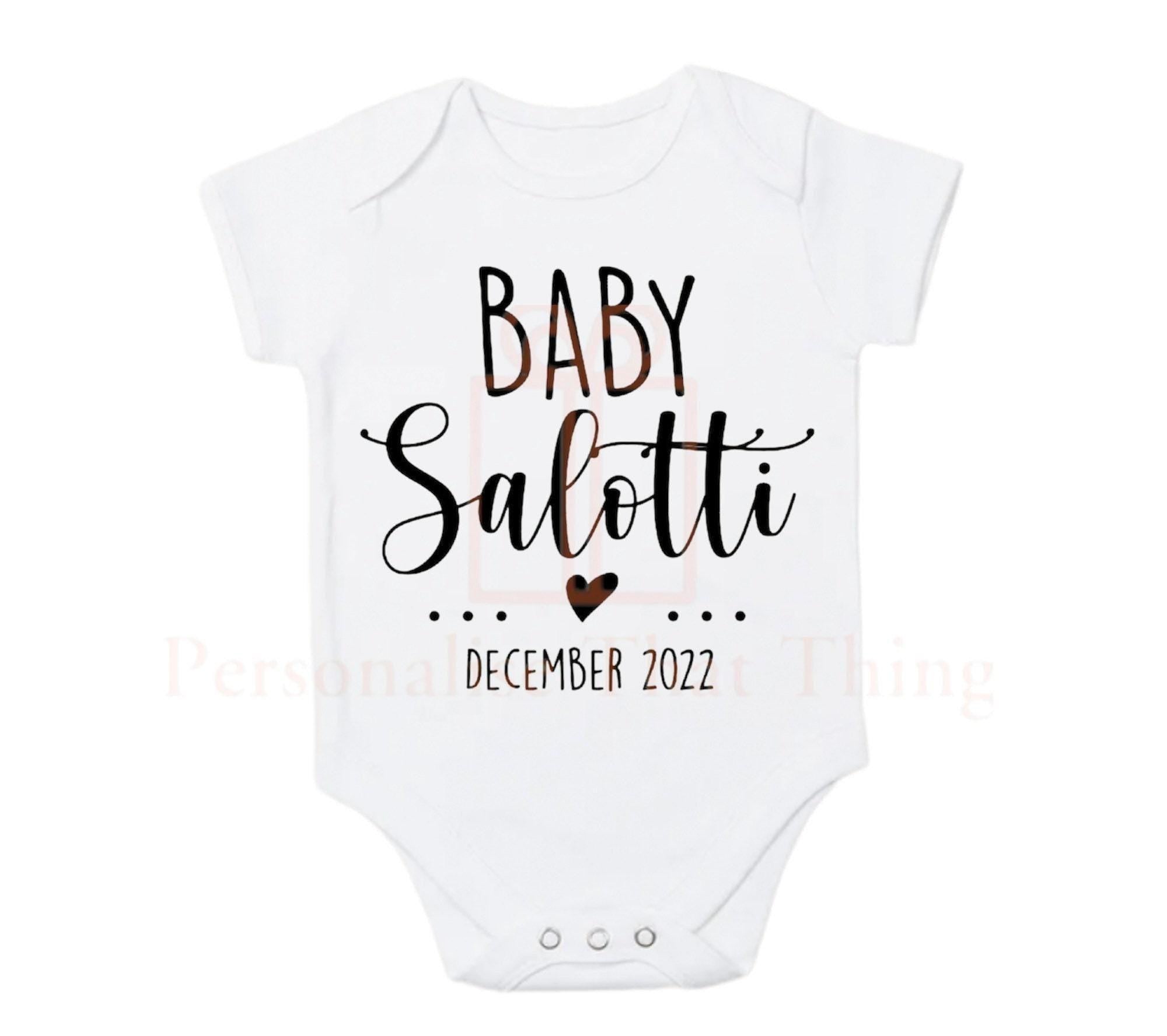 Baby surname pregnancy announcement heart baby bodysuit outfit
