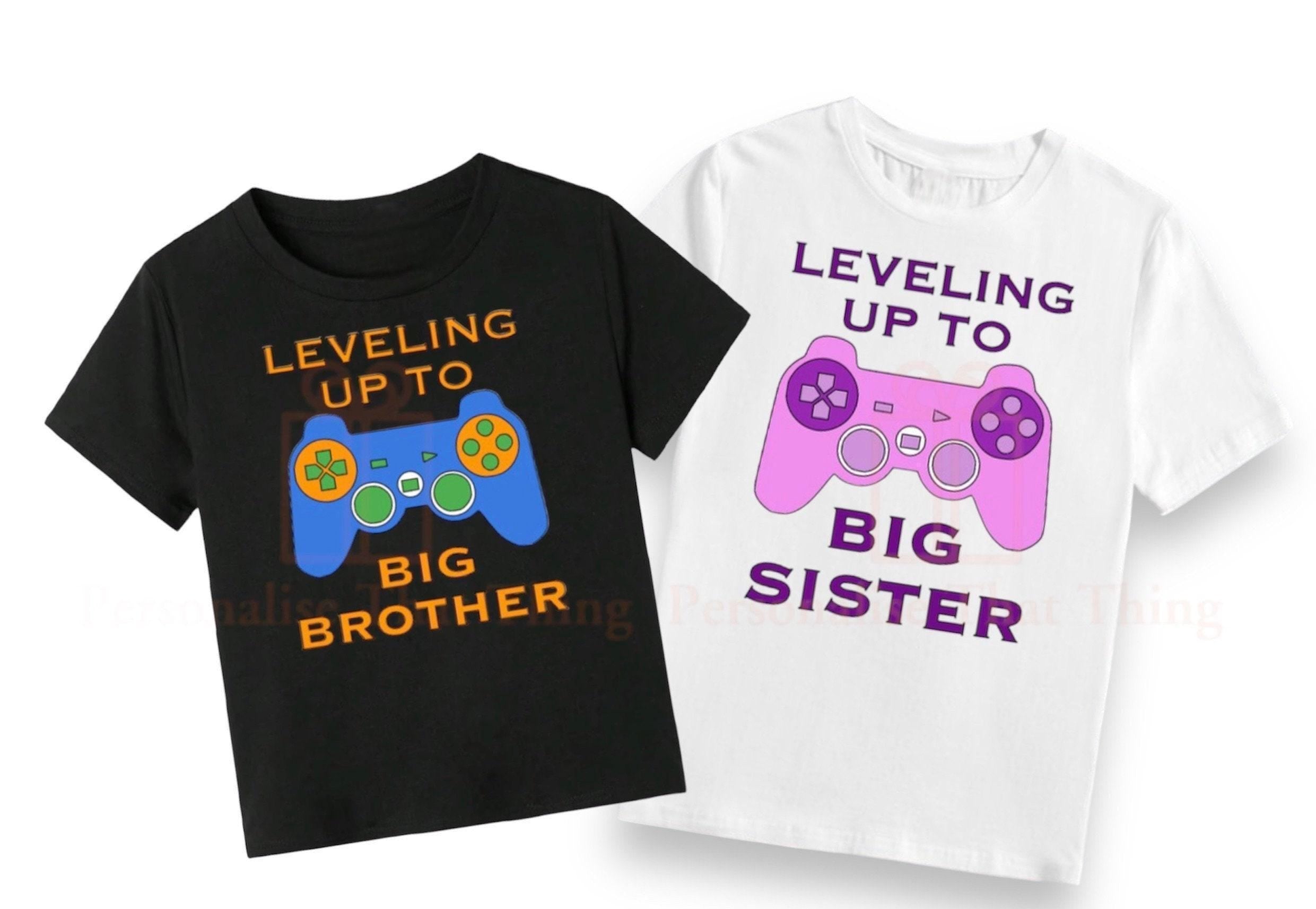 Leveling up to Big Brother / Sister gaming controller pregnancy announcement Tshirt / baby onesie
