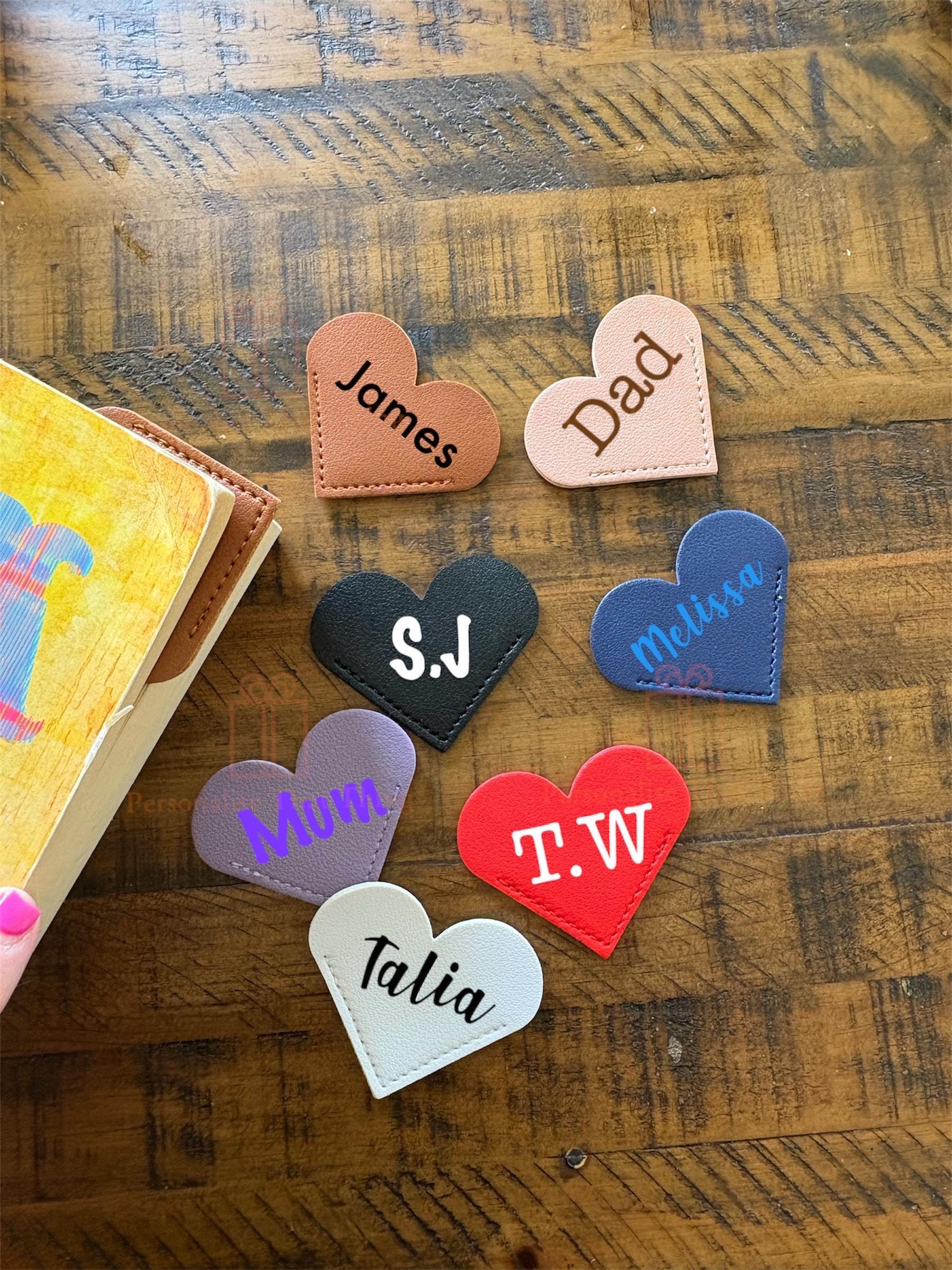 Love heart faux leather personalised page corner bookmark