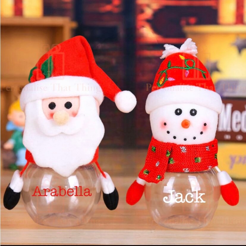 Christmas Santa or snowman personalised name empty gift bag for sweets make up etc