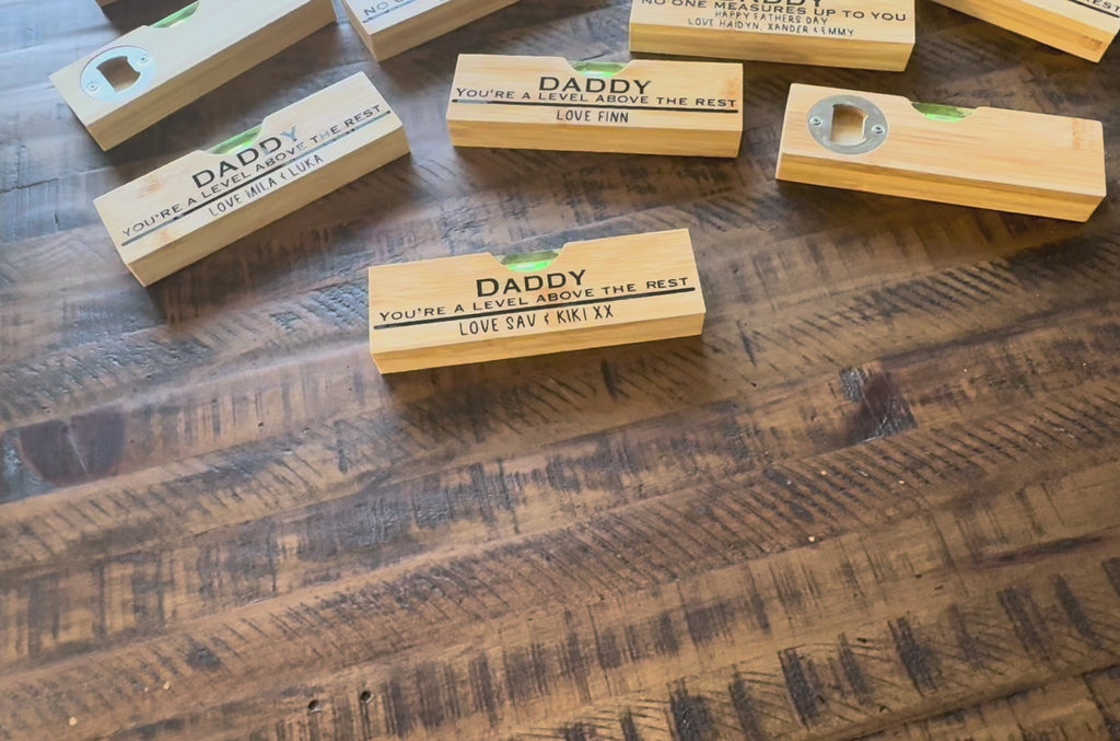 Wooden Spirit level / bottle opener custom Father’s Day birthday tool box gift for dad / grandad