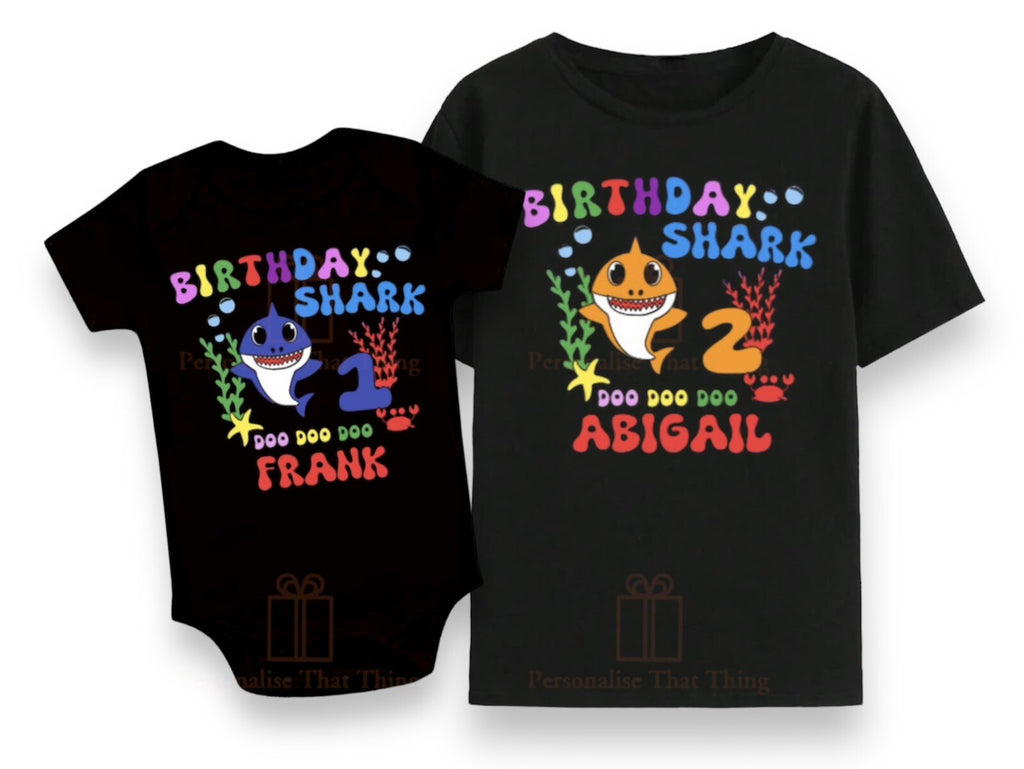 Birthday Baby shark personalised matching family tshirts