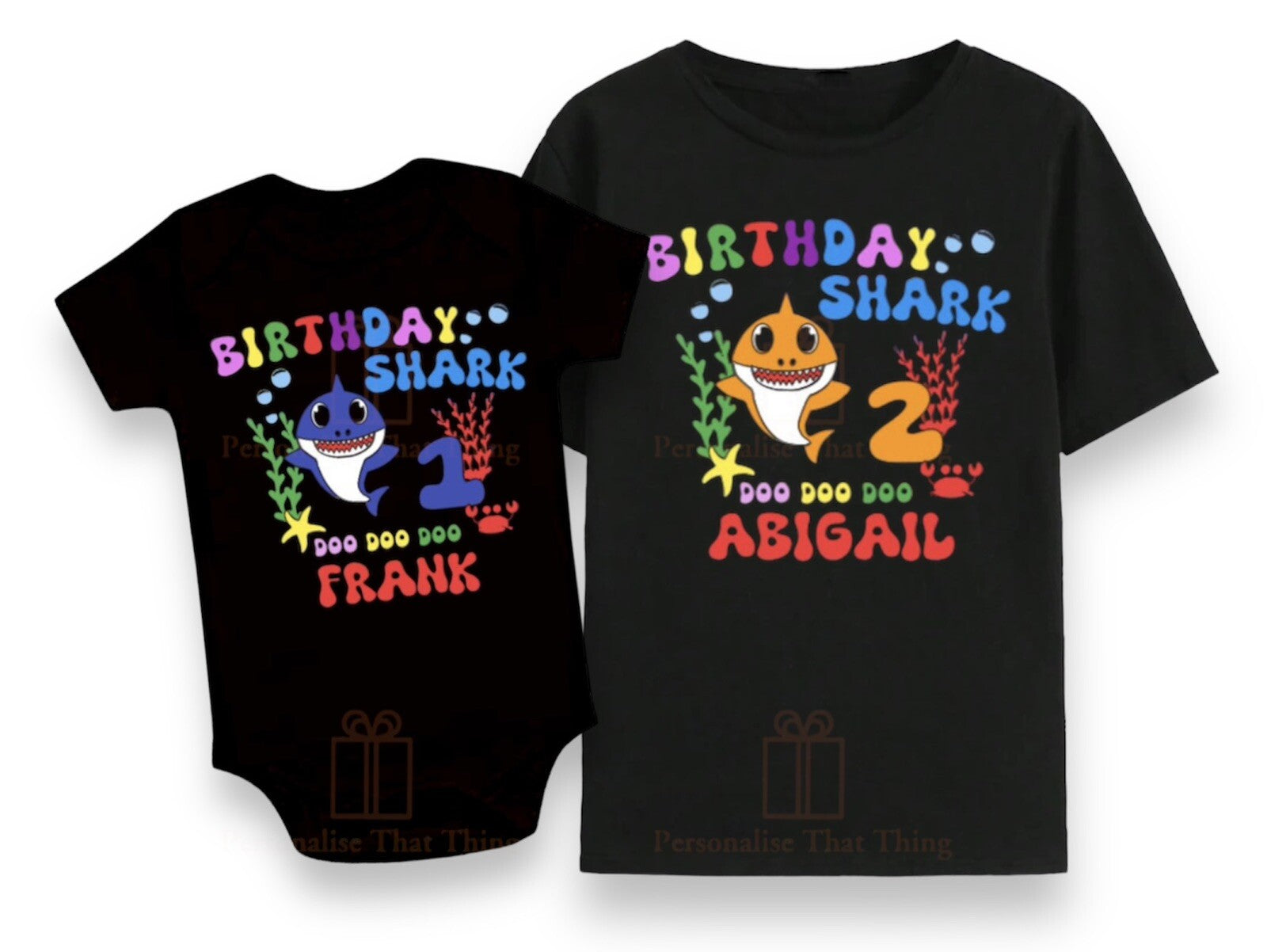 Birthday Baby shark personalised matching family tshirts