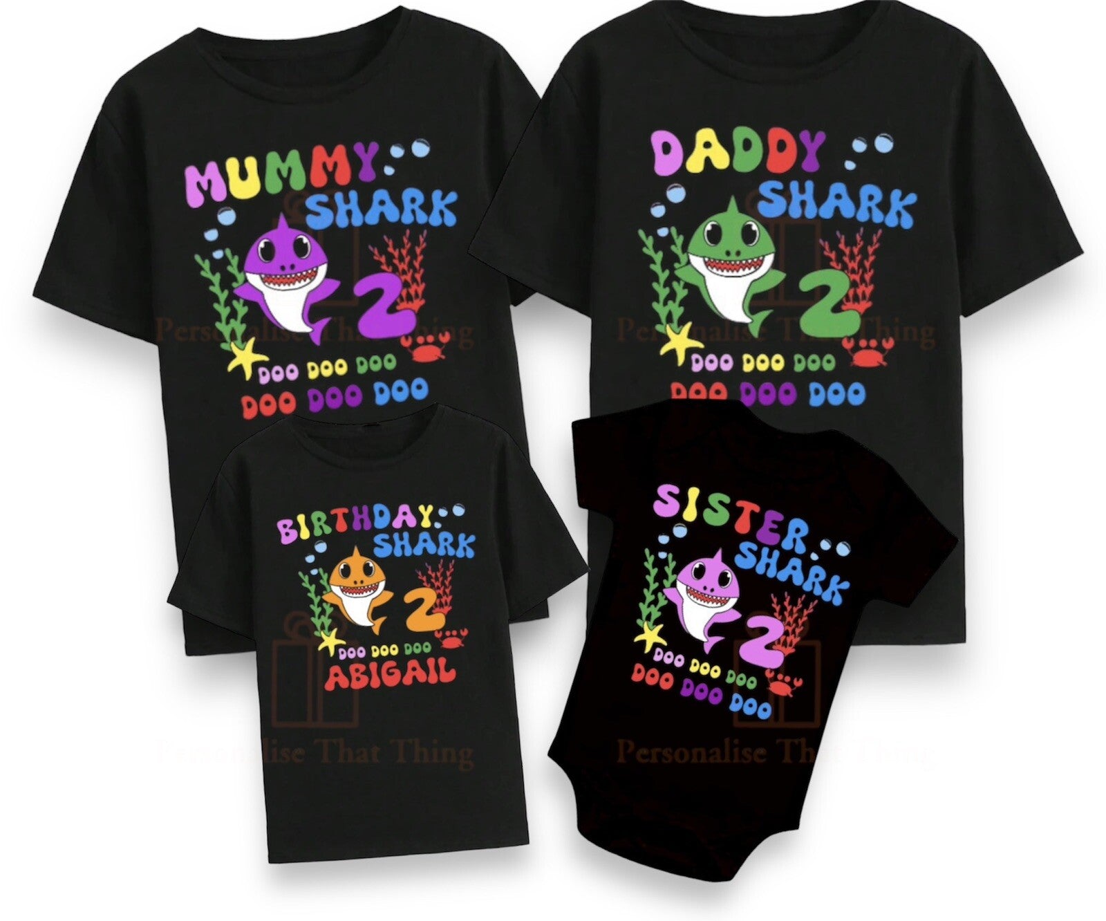 Birthday Baby shark personalised matching family tshirts