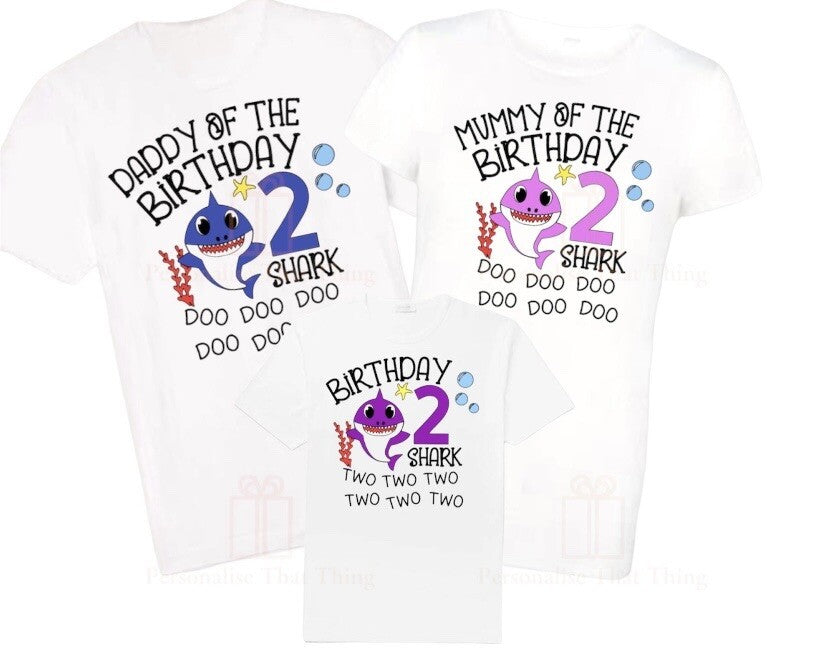 Birthday shark matching family personalised birthday tshirts / baby bodysuit