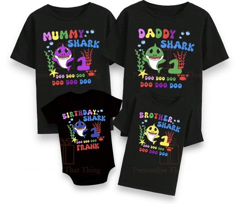 Birthday Baby shark personalised matching family tshirts